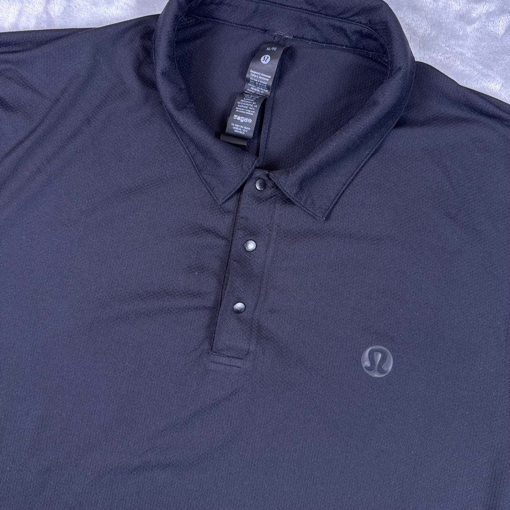 Lululemon Evolution Polo Shirt Mens XL Black Short Sleeve Snap LM3ELHS Golf Top